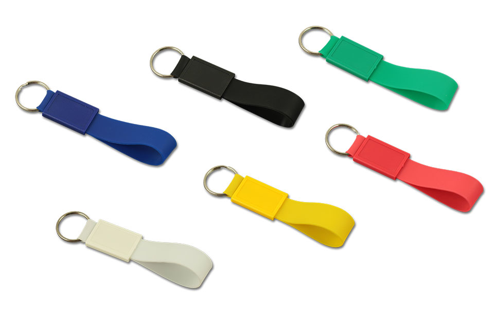 Silicon keychain with large  plastic patch 