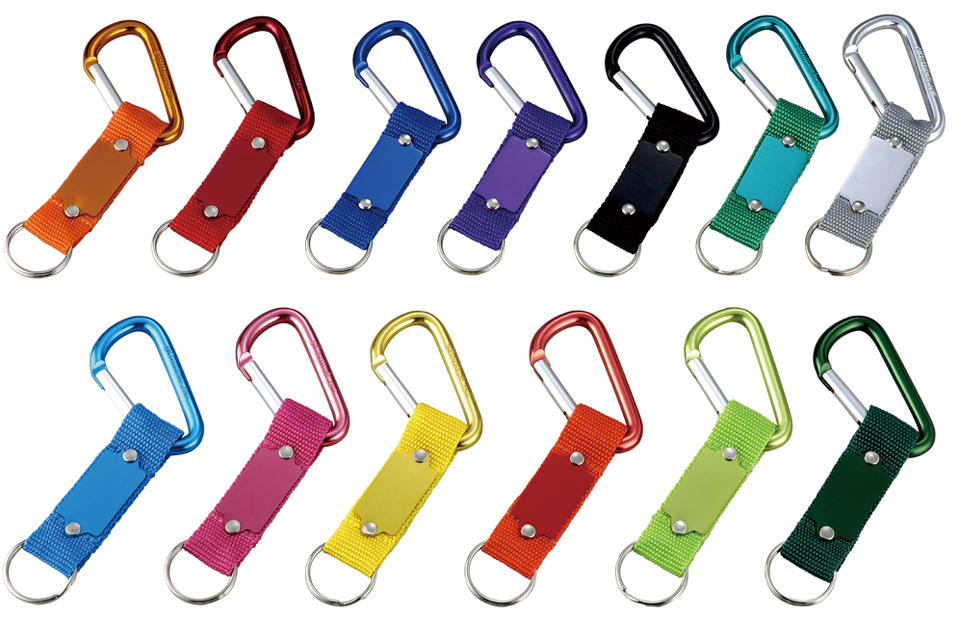 Carabiner with aluminium patch on strap 
