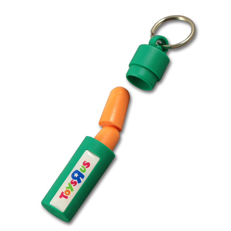 Plastic canister keychain with doming 