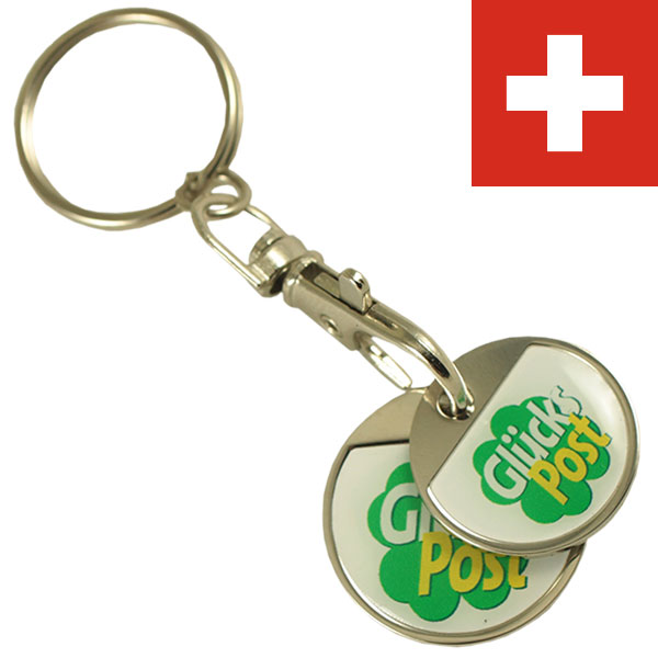 CHF1.00 + CHF2.00 iron coin set keychain with thin doming