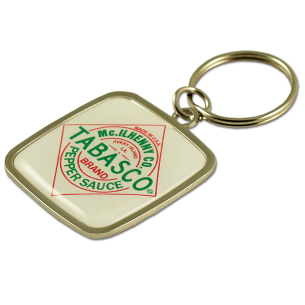 Square metal keychain with doming