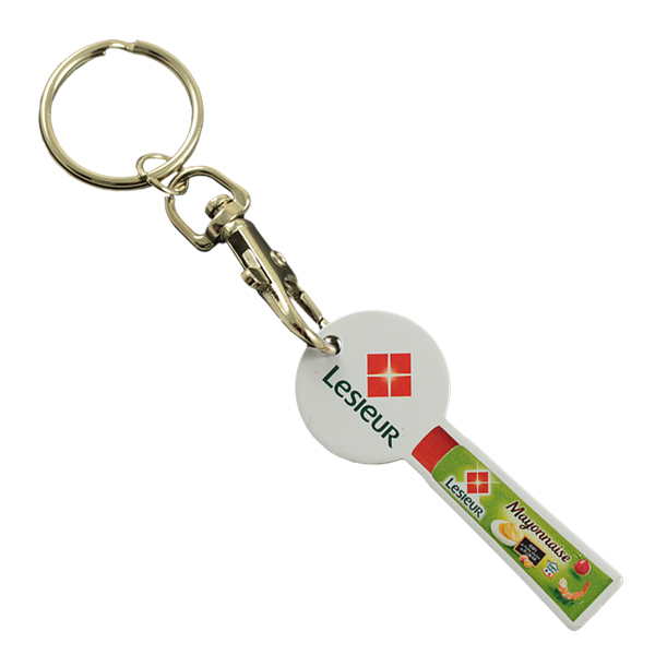 Offset trolley coin keychain