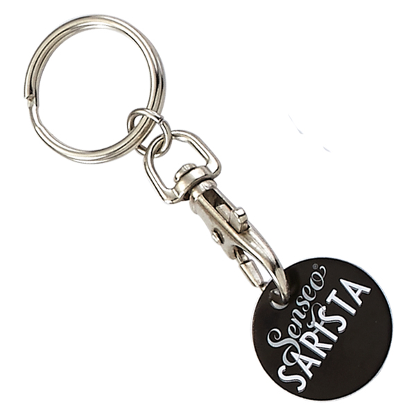 Offset trolley coin keychain