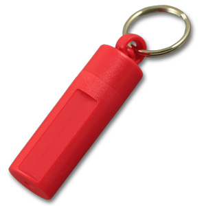 Plastic canister keychain with doming 