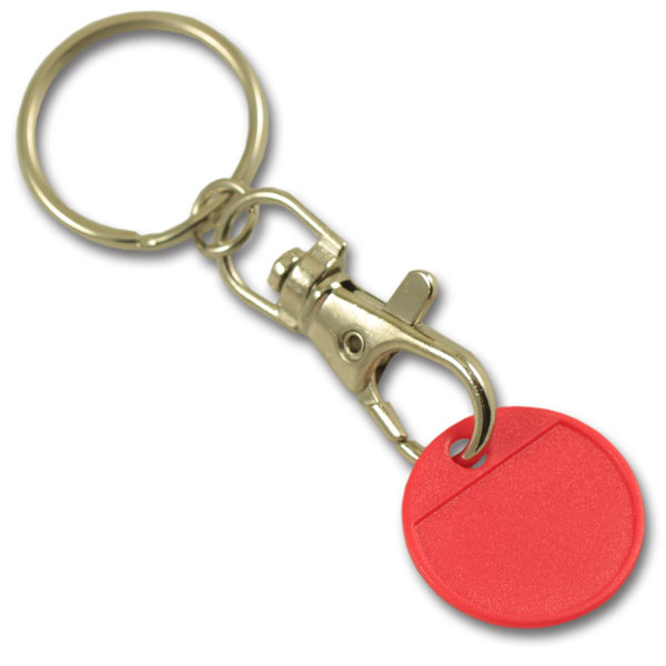 Plastic coin keychain with doming