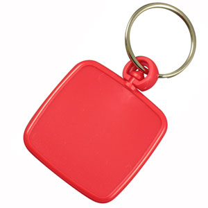 Square plastic keychain with doming 
