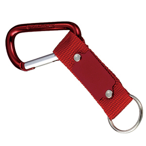 Carabiner with aluminium patch on strap 