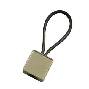 Square zamac rubber loop keychain 